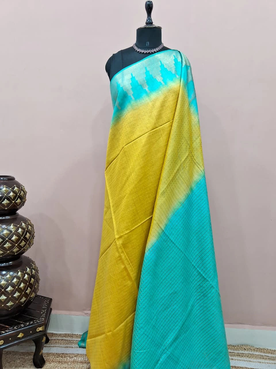 Lemon Yellow Bamboo Silk Saree 