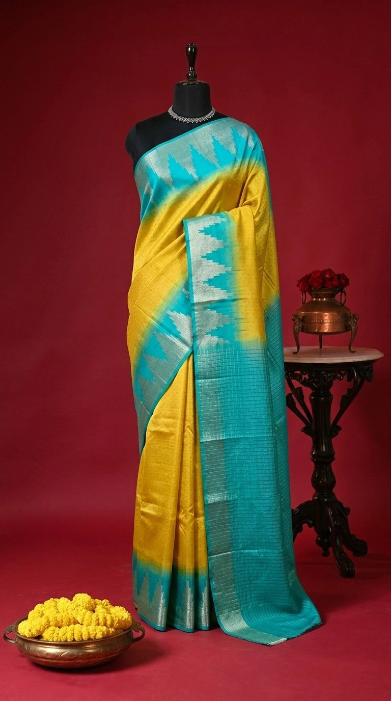 Lemon Yellow Bamboo Silk Saree 