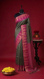Olive Green Bamboo Silk Saree 