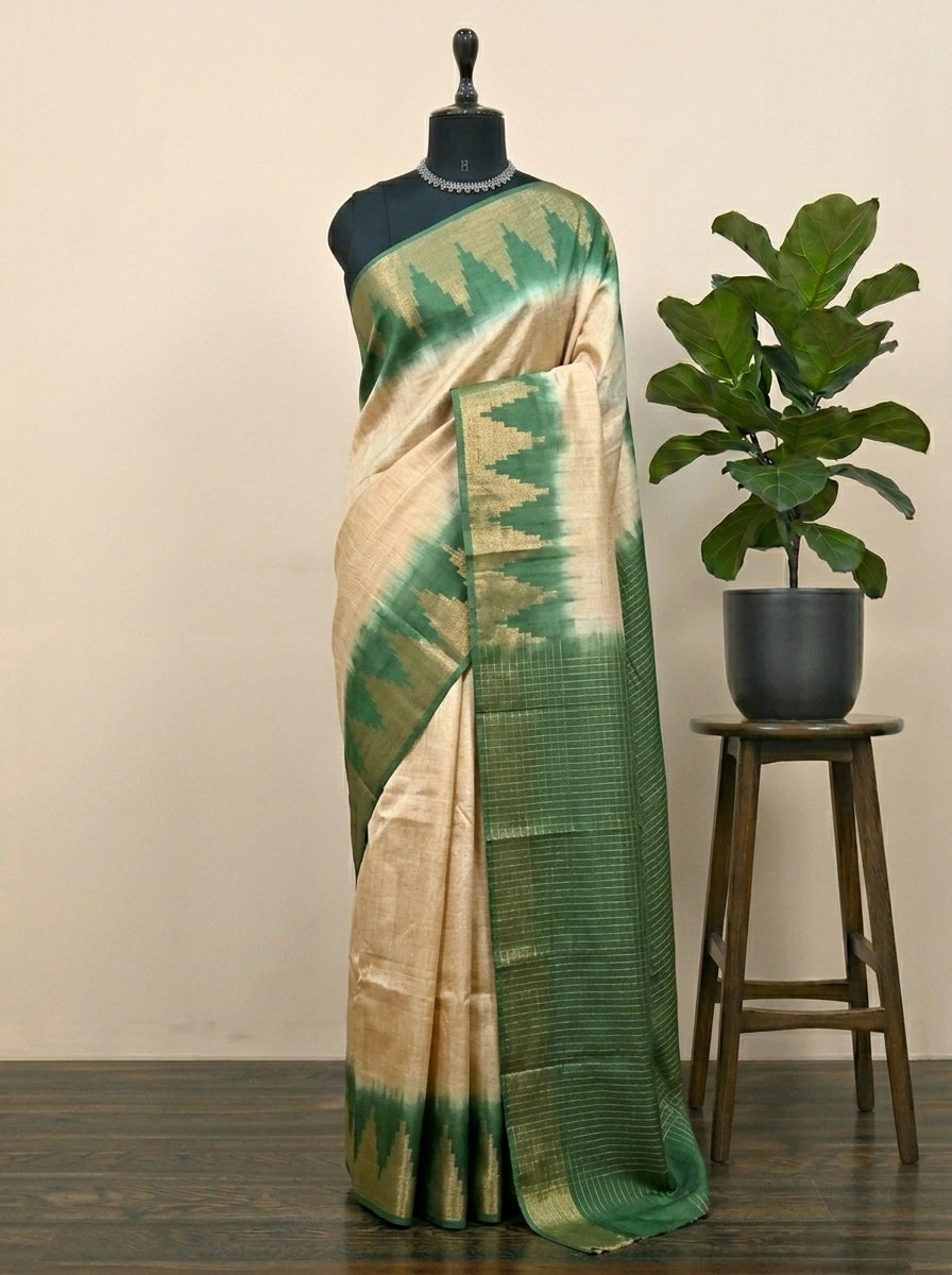 Cream Bamboo Silk Saree 