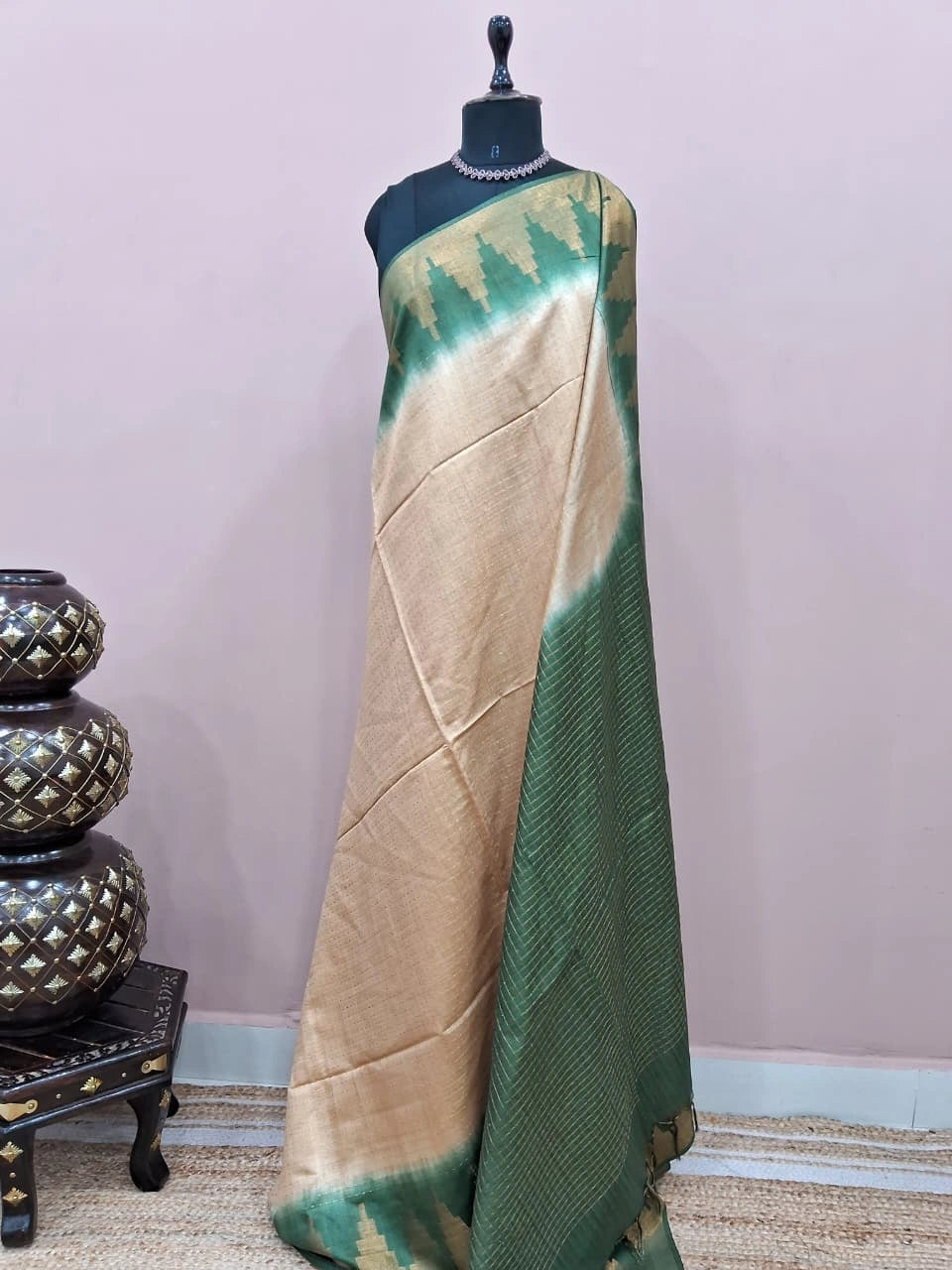 Cream Bamboo Silk Saree 