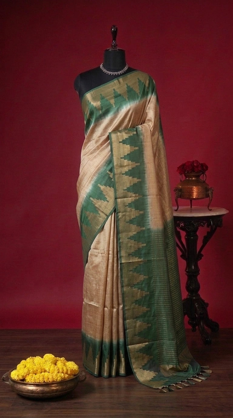 Cream Bamboo Silk Saree 