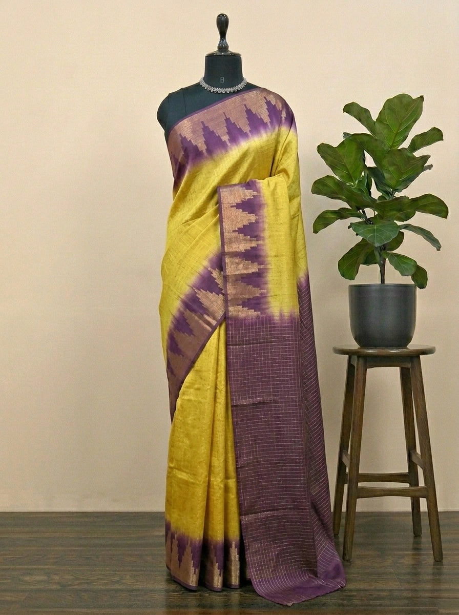 Citron Yellow Bamboo Silk Saree 
