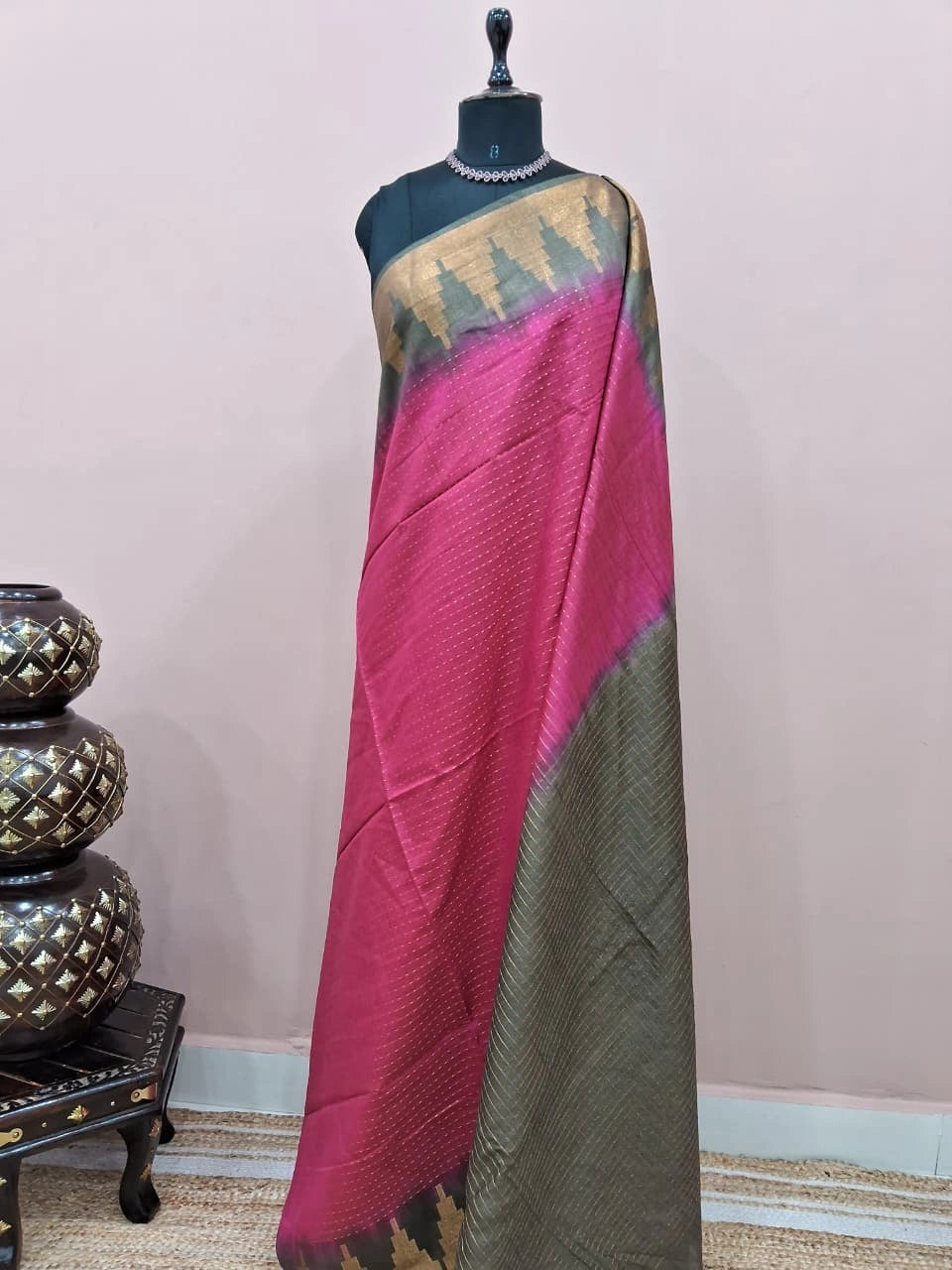 Rani Pink Bamboo Silk Saree 