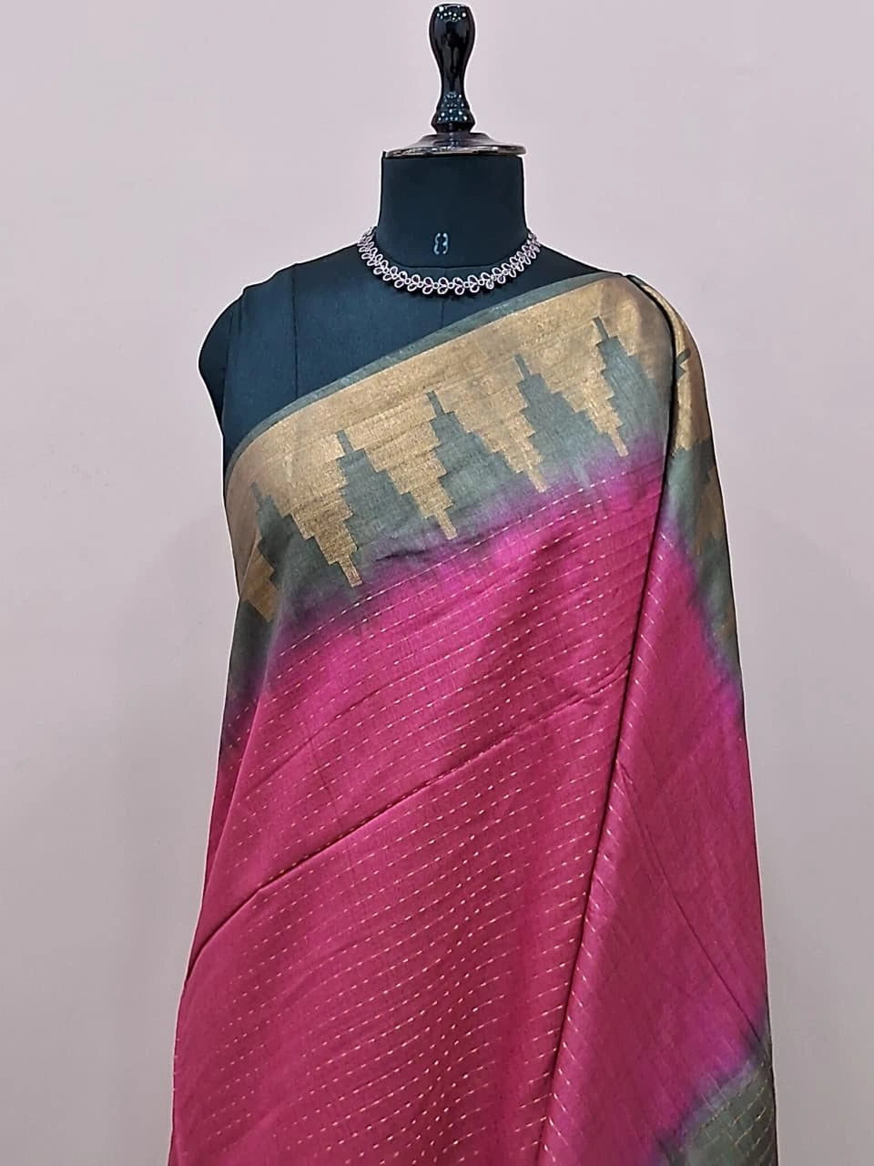 Rani Pink Bamboo Silk Saree 1