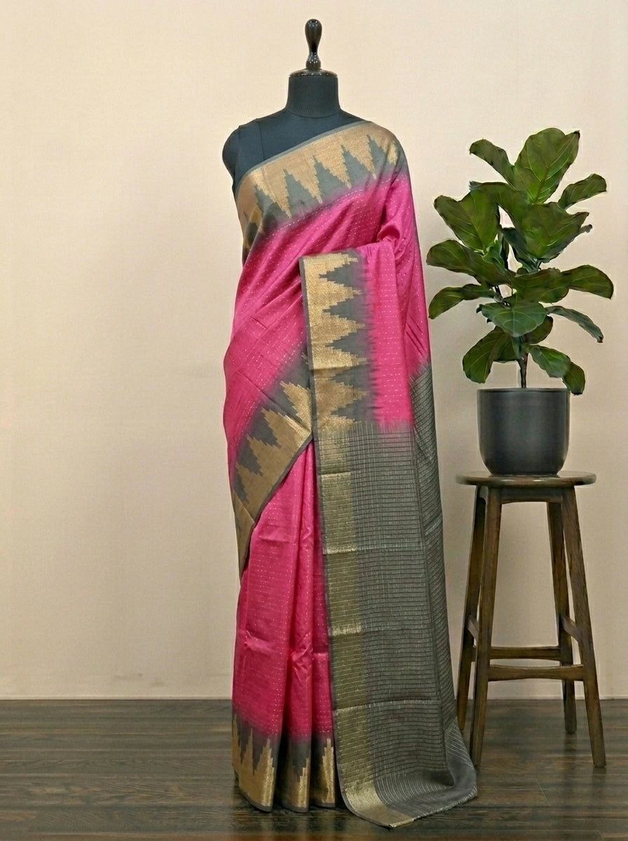 Rani Pink Bamboo Silk Saree 