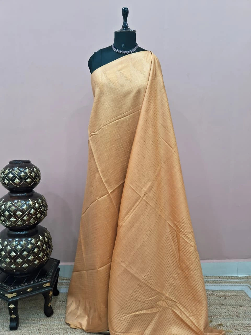 Dark beige bamboo silk saree 