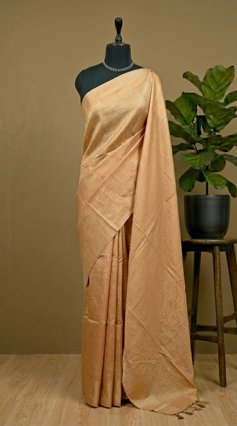 Dark beige bamboo silk saree