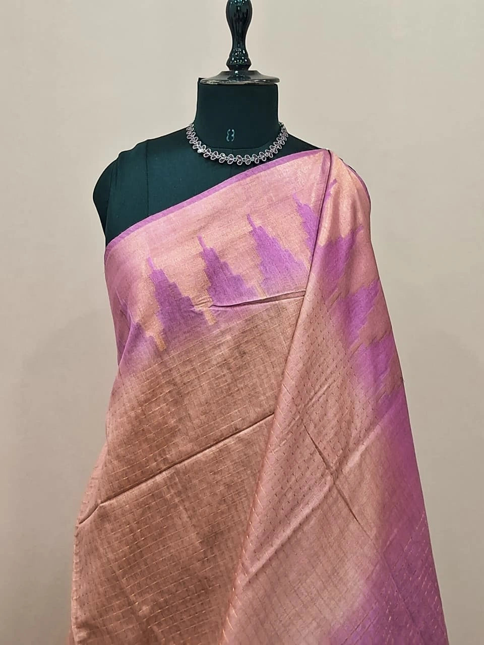 Beige bamboo silk saree 1