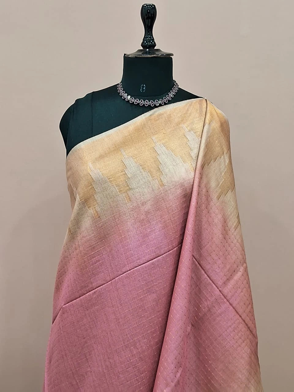 Baby pink bamboo silk saree 1