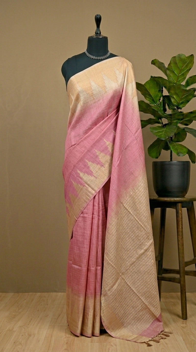 Baby pink bamboo silk saree 