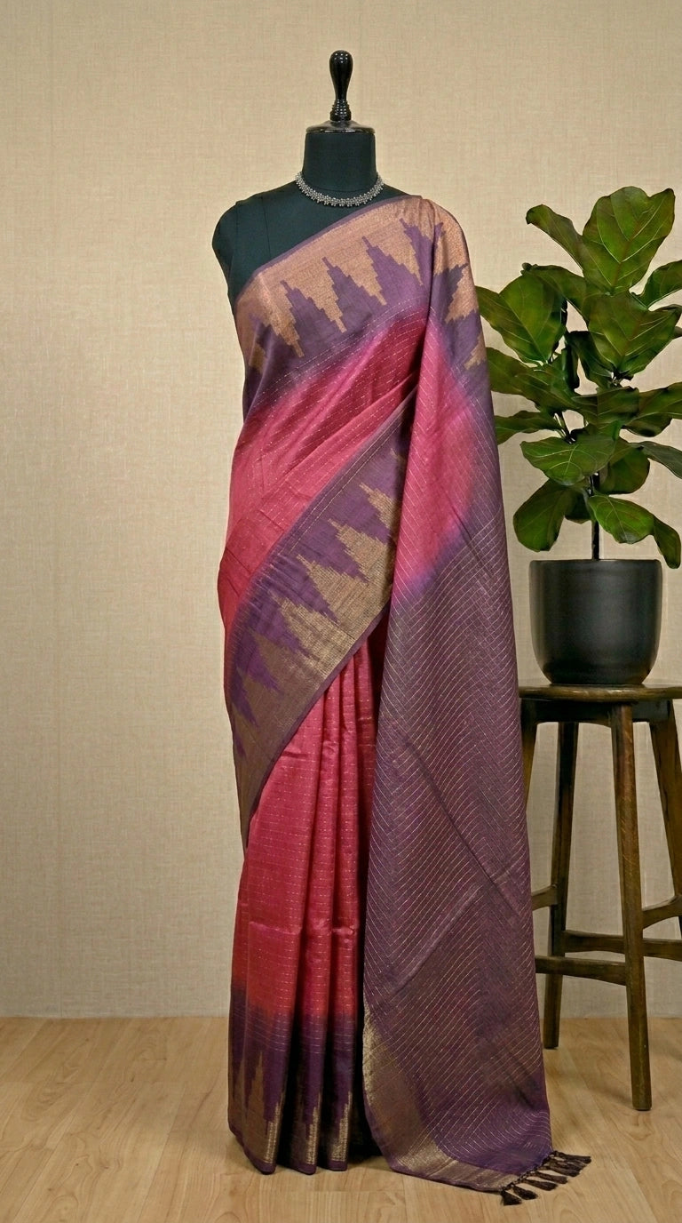 Dark pink bamboo silk saree