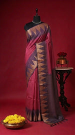 Dark pink bamboo silk saree