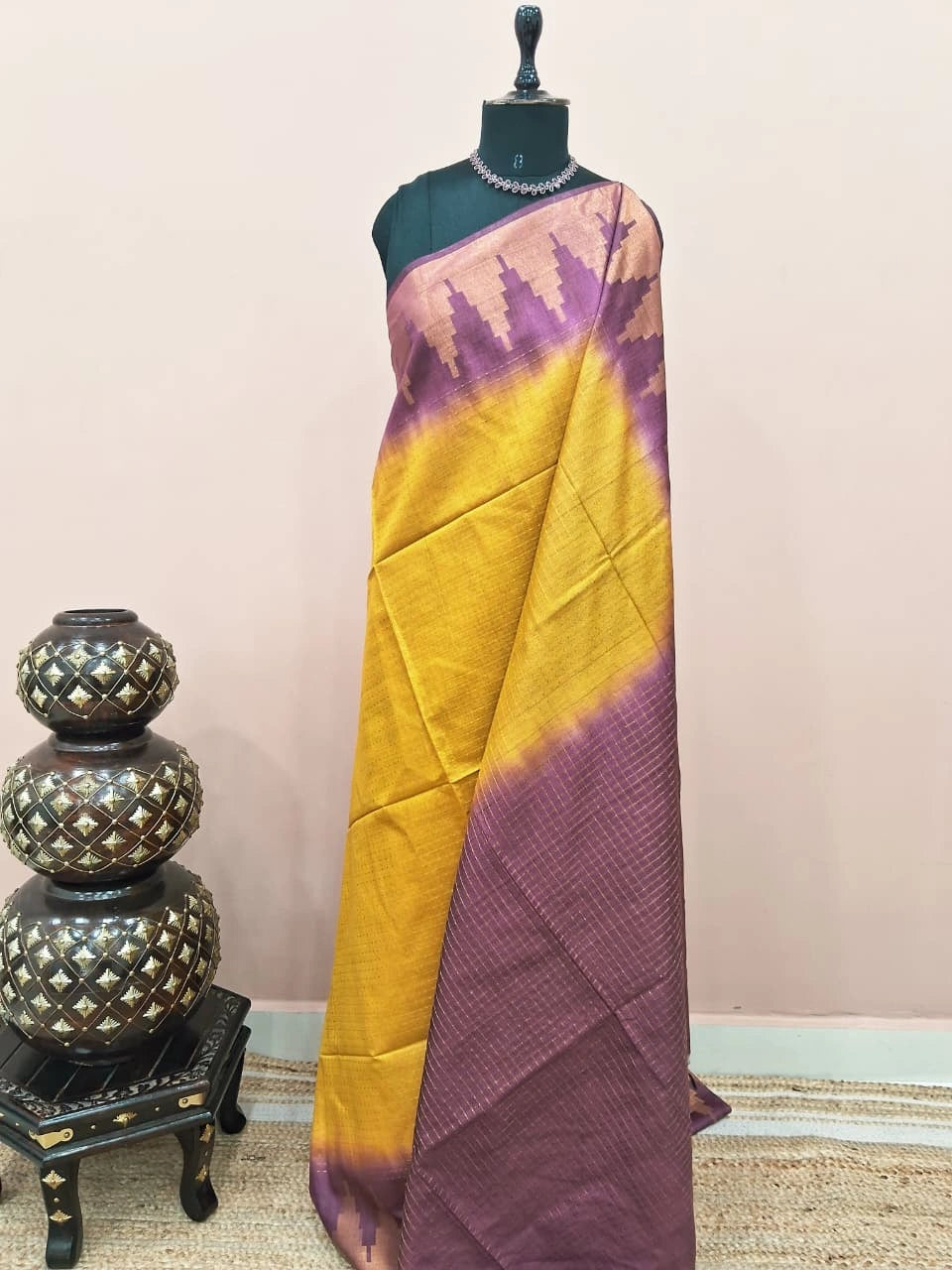 Mango yellow bamboo silk saree 