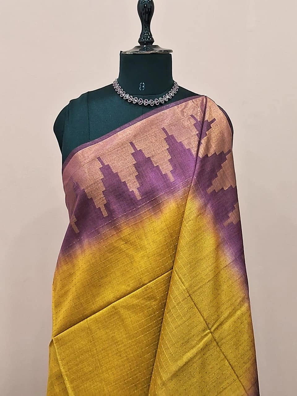 Mango yellow bamboo silk saree 1