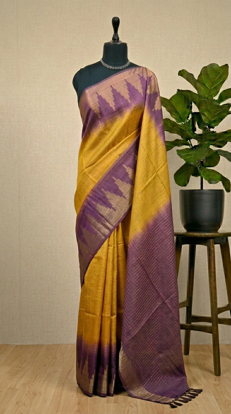 Mango yellow bamboo silk saree 