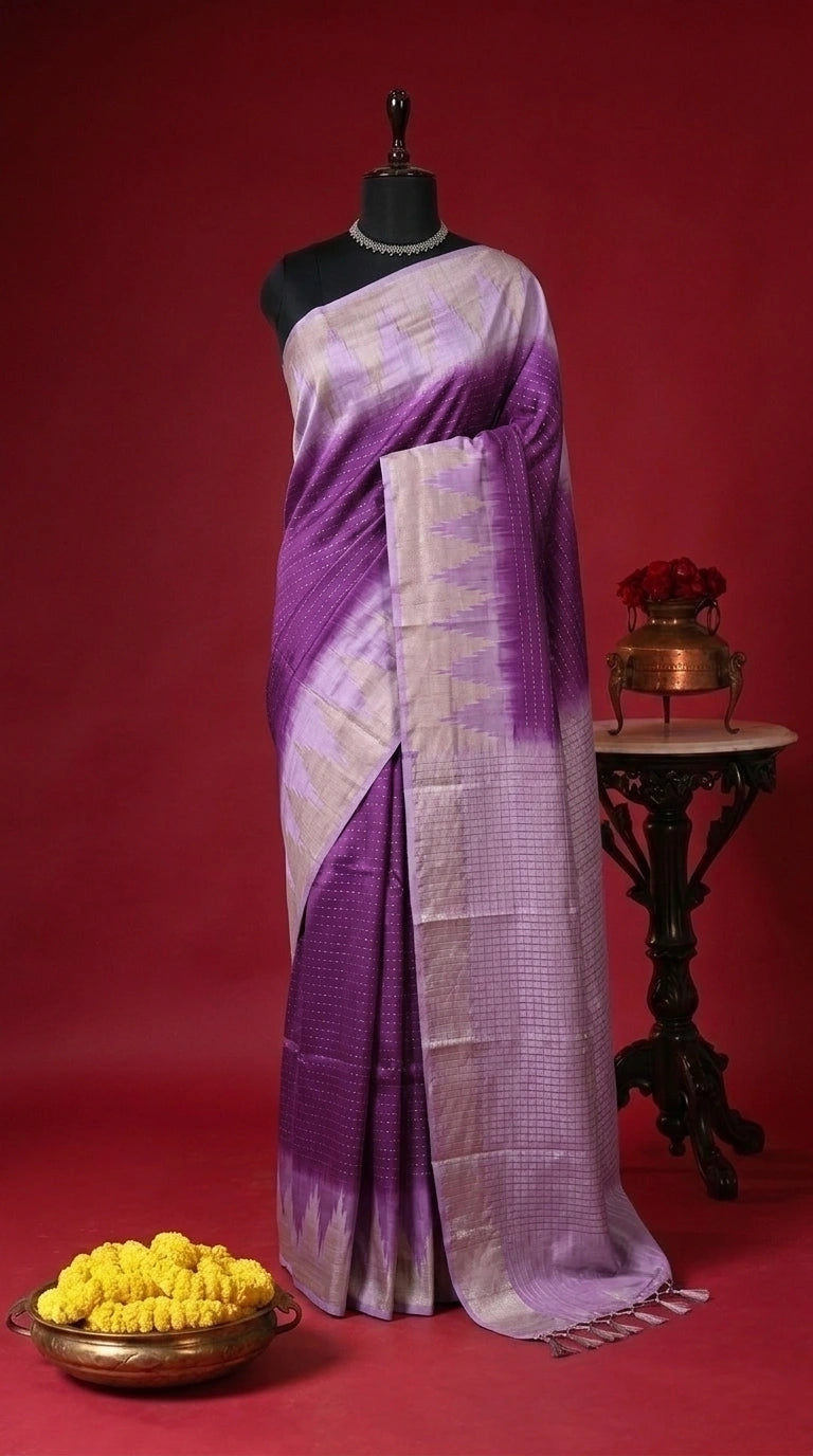 Purple bamboo silk saree 