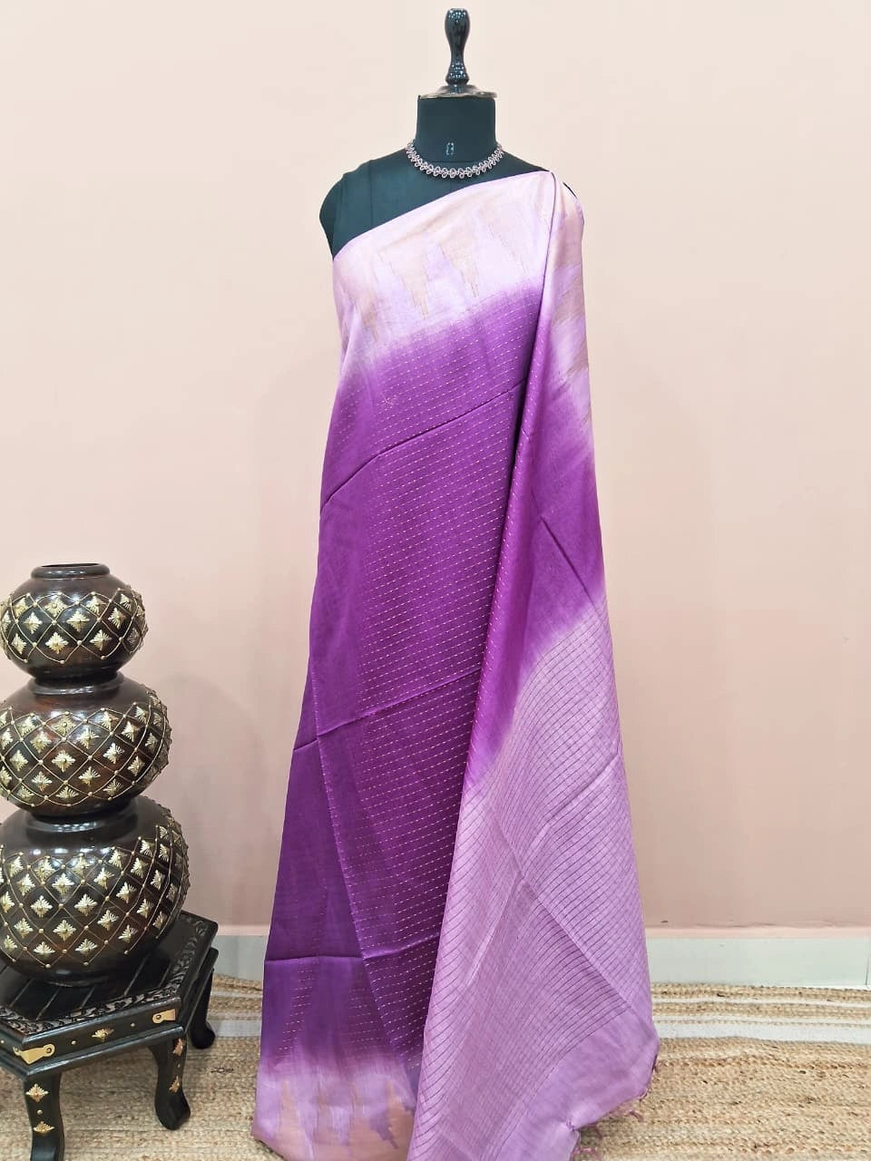 Purple bamboo silk saree 