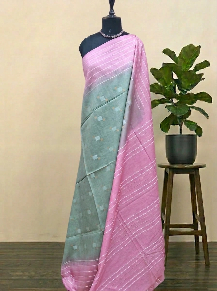 Pista green Bamboo Silk Saree 