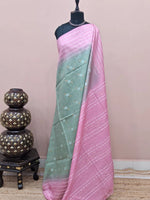 Pista green Bamboo Silk Saree 