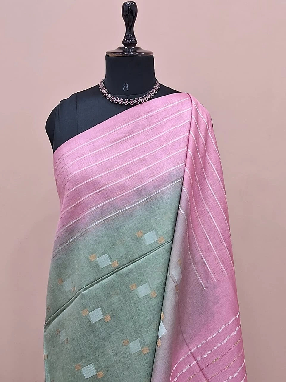Pista green Bamboo Silk Saree 1