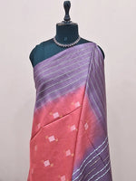 Reddish Pink Bamboo Silk Saree 1