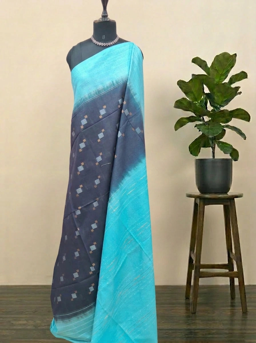 Blue Bamboo Silk Saree 