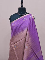 Light Brown Zari-Checked Bamboo Silk Saree 1