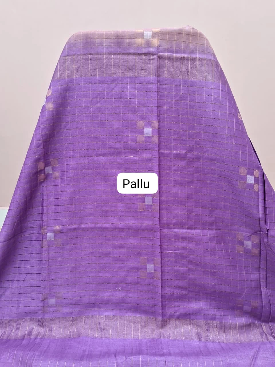 Light Brown Zari-Checked Bamboo Silk Saree pallu