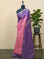 Rose Pink Zari-Checked Bamboo Silk Saree 