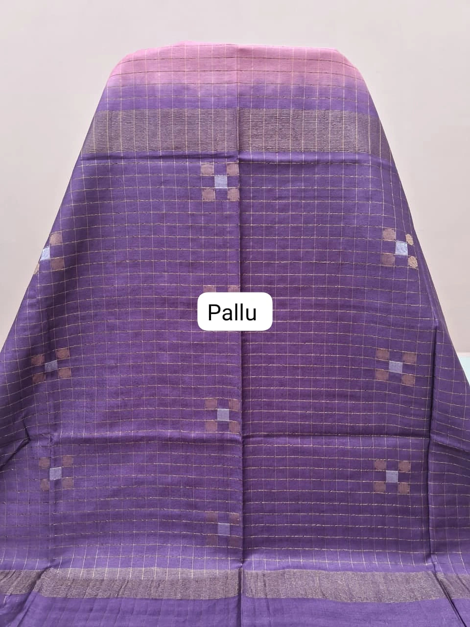 Rose Pink Zari-Checked Bamboo Silk Saree pallu