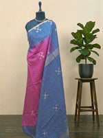 Dark Onion Pink Zari-Checked Bamboo Silk Saree 