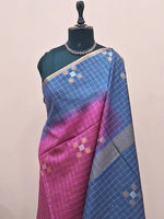 Dark Onion Pink Zari-Checked Bamboo Silk Saree 1