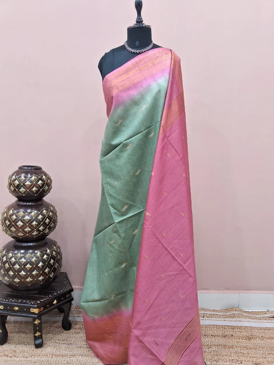 Light Green Bamboo Silk Saree 