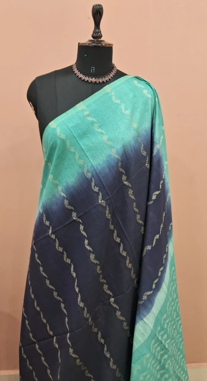 Navy Blue Bamboo Silk Saree 1