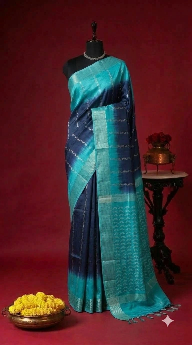 Navy Blue Bamboo Silk Saree
