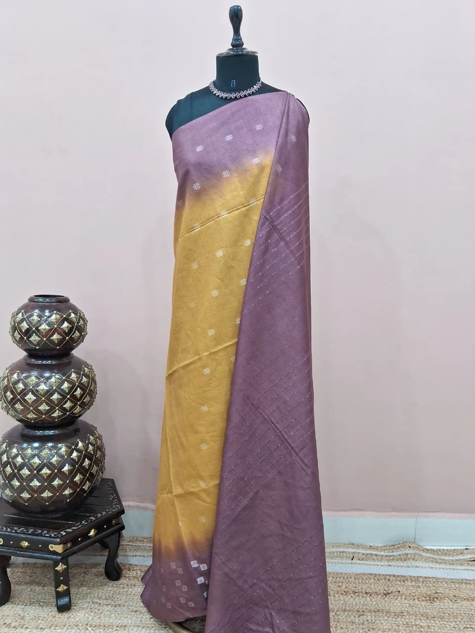 Olive Green Bamboo Silk Saree 