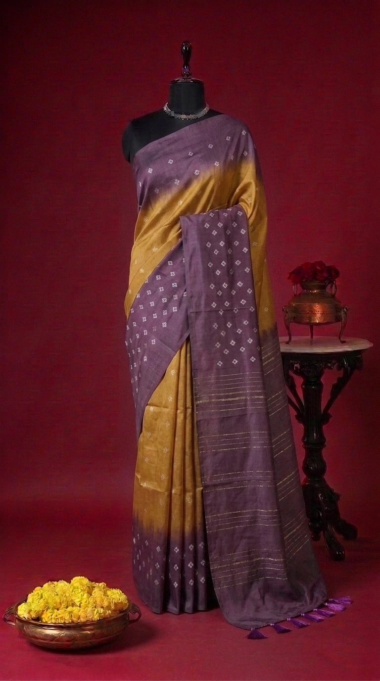 Olive Green Bamboo Silk Saree 