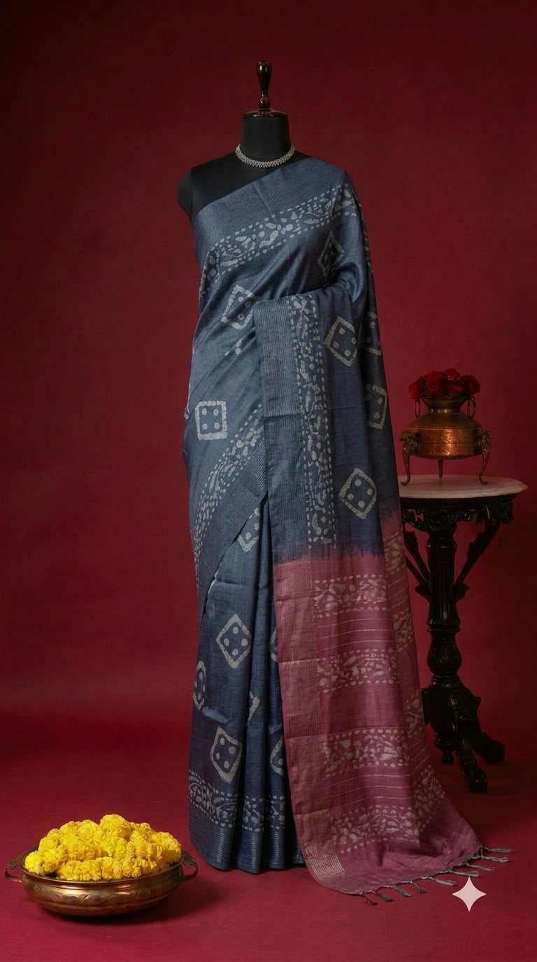 Elephant Grey Bamboo Silk Saree