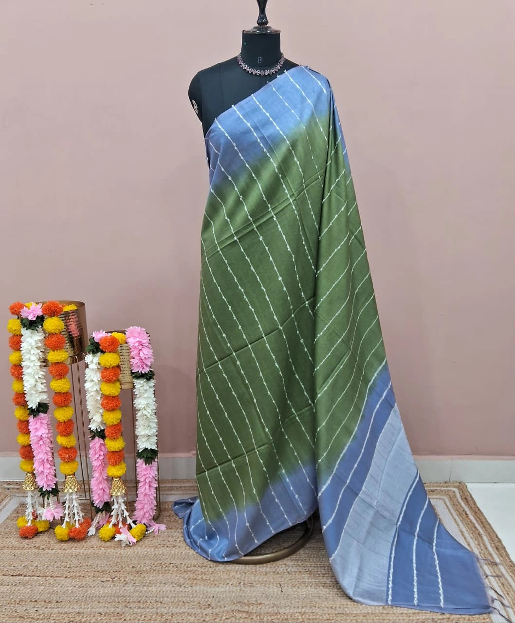 Leaf Green Bamboo Silk Saree