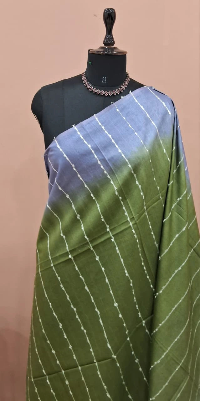 Leaf Green Bamboo Silk Saree 1