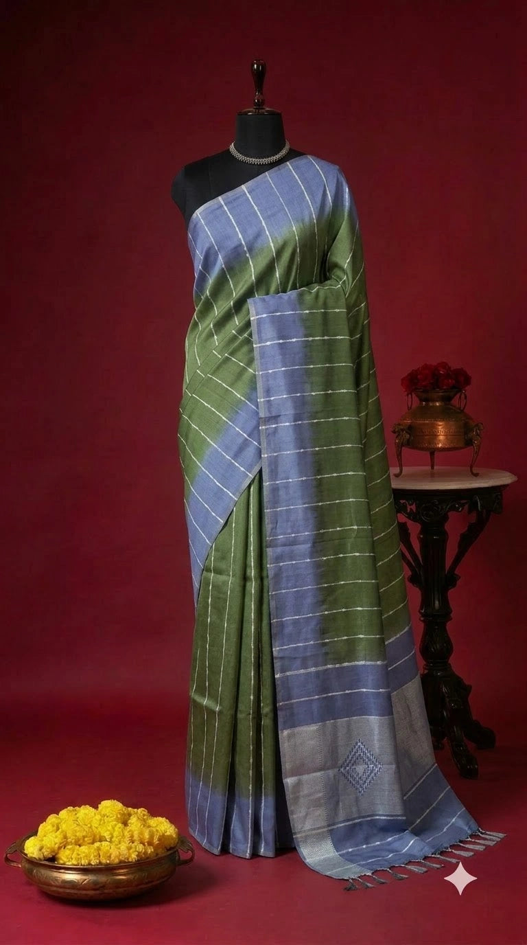 Leaf Green Bamboo Silk Saree