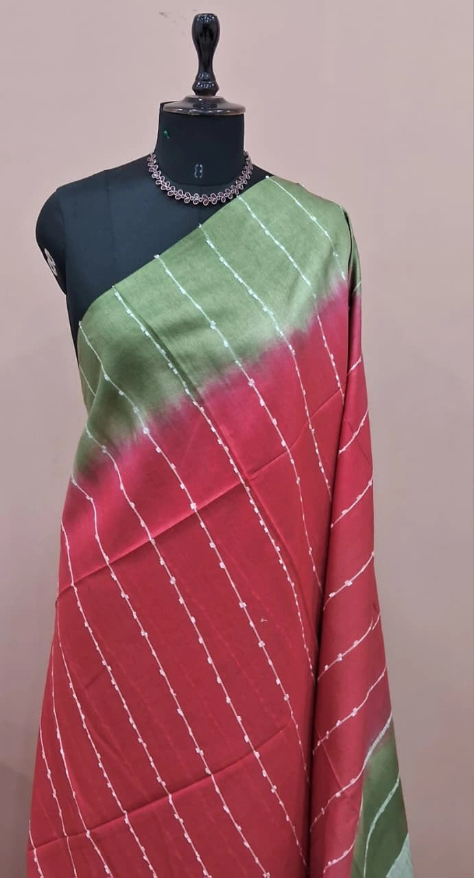 Reddish Pink Bamboo Silk Saree 1