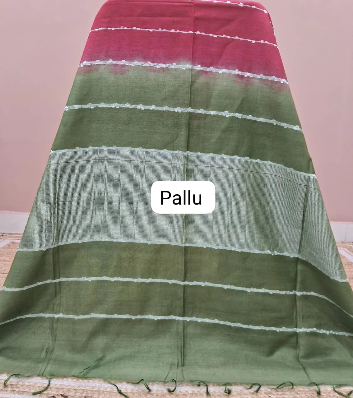 Reddish Pink Bamboo Silk Saree Pallu
