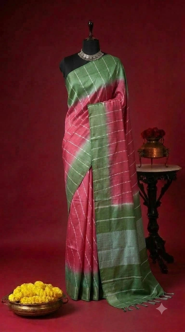 Reddish Pink Bamboo Silk Saree 