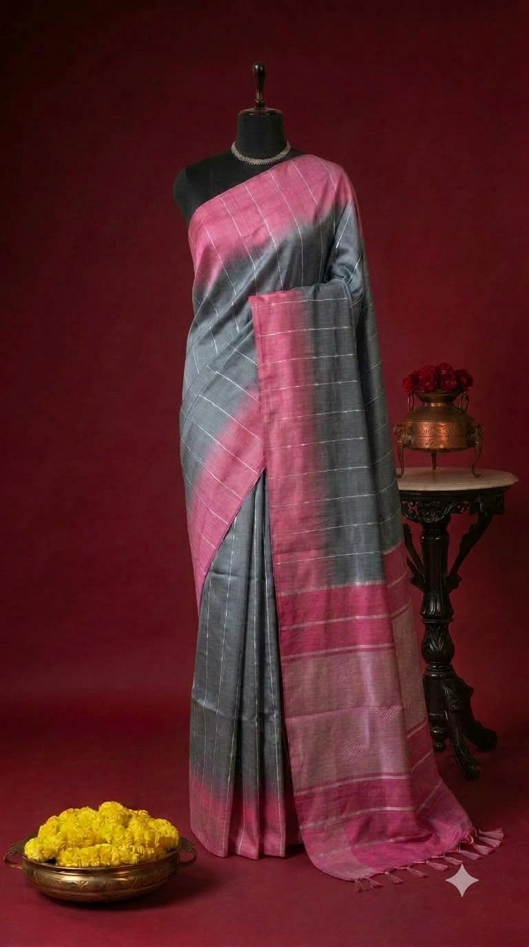 Grey Bamboo Silk Saree