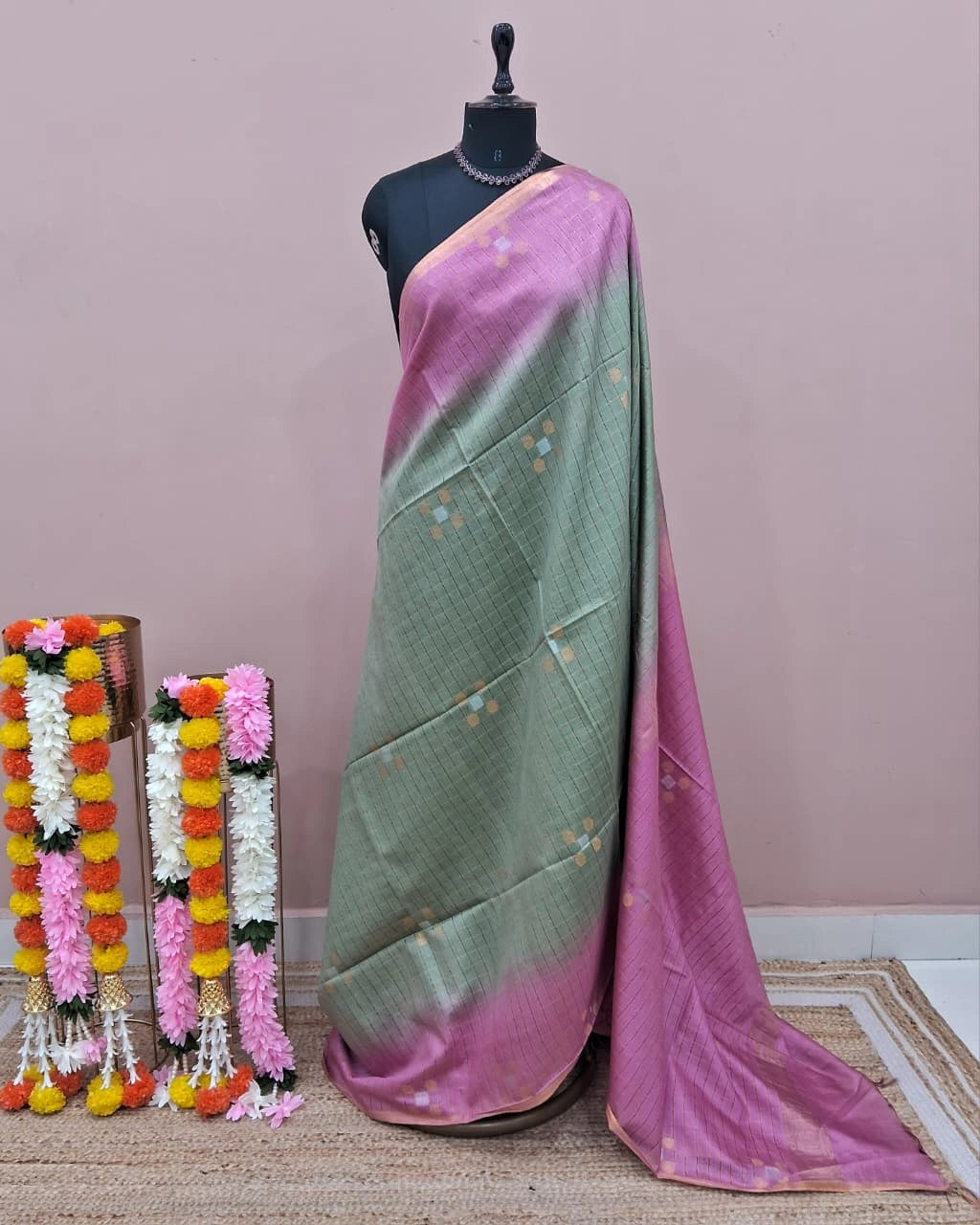 Light Pista Green Bamboo Silk Saree 