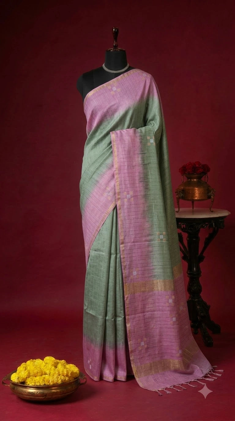 Light Pista Green Bamboo Silk Saree 