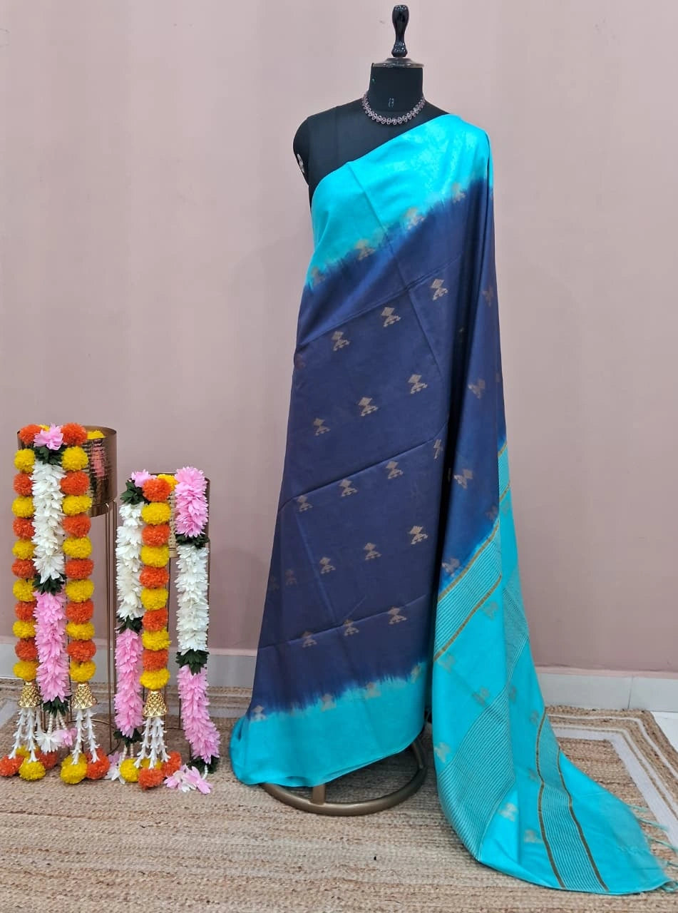 Ink Blue Bamboo Silk Saree 