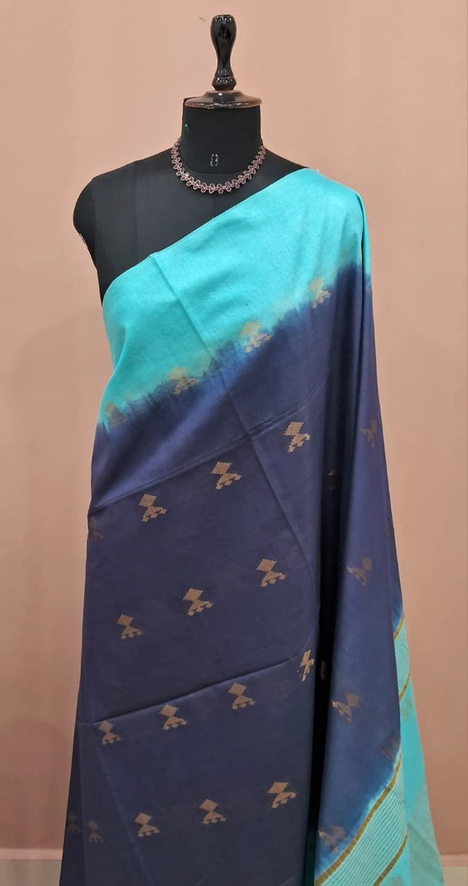 Ink Blue Bamboo Silk Saree 1